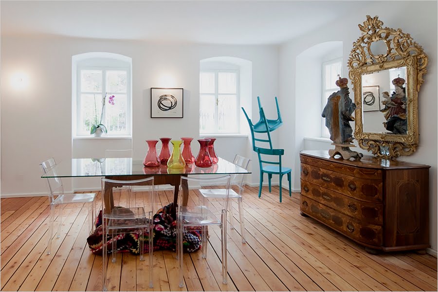 austiran castle austria dining room philippe starck lucite chairs clear table chair sculpture markus hofer cococozy