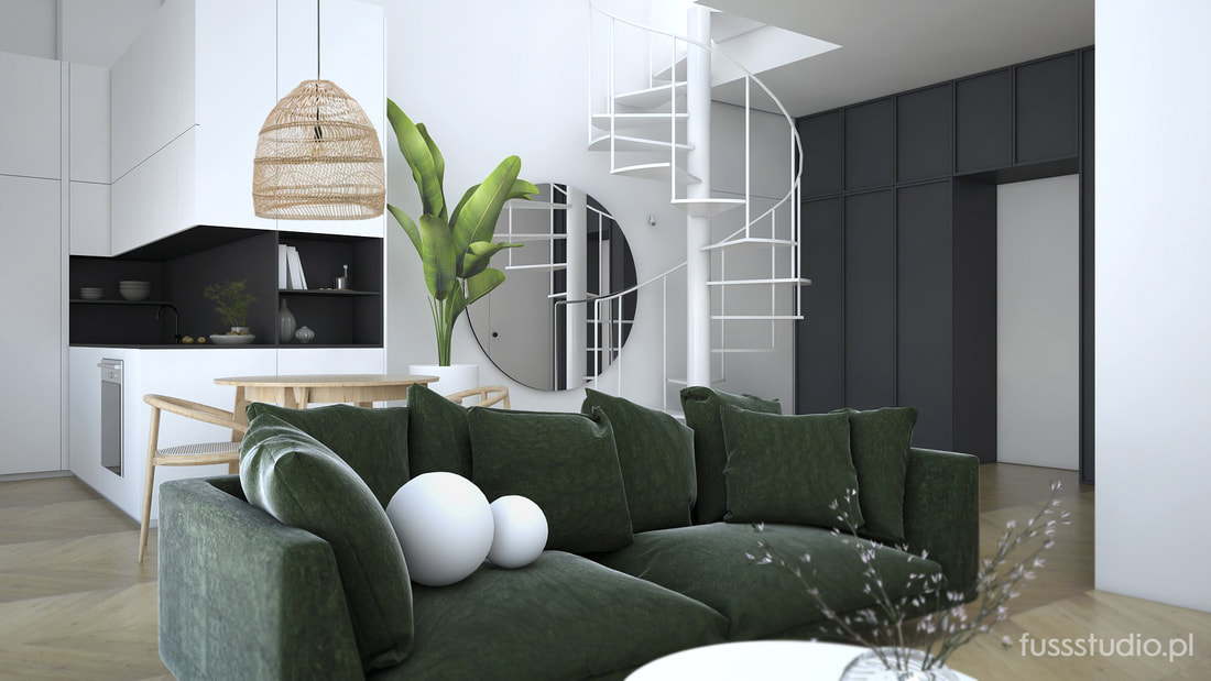 Salon z zieloną welurową sofą | Fuss Studio