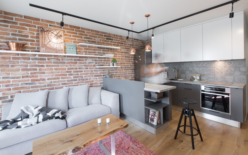 Salon z aneksen kuchennym, proj. TIKA