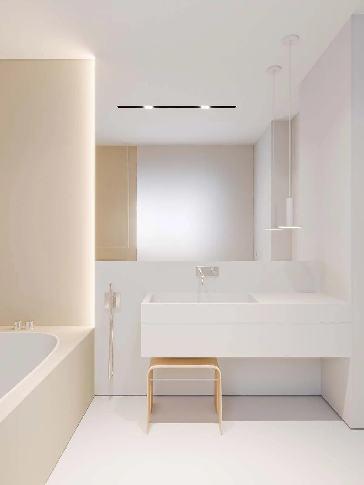 Projekt łazienki KUOO ARCHITECTS, Katarzyna Kuo Stolarska | Minimalistyczna łazienka z delikatnie złotą armaturą