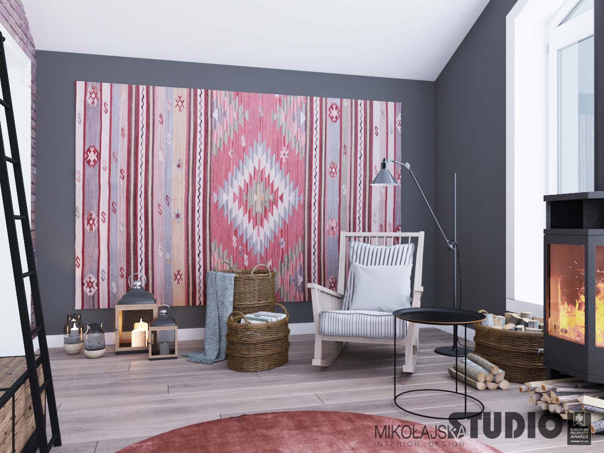 Dywan kilim na ścianie | proj. Mikołajska Studio