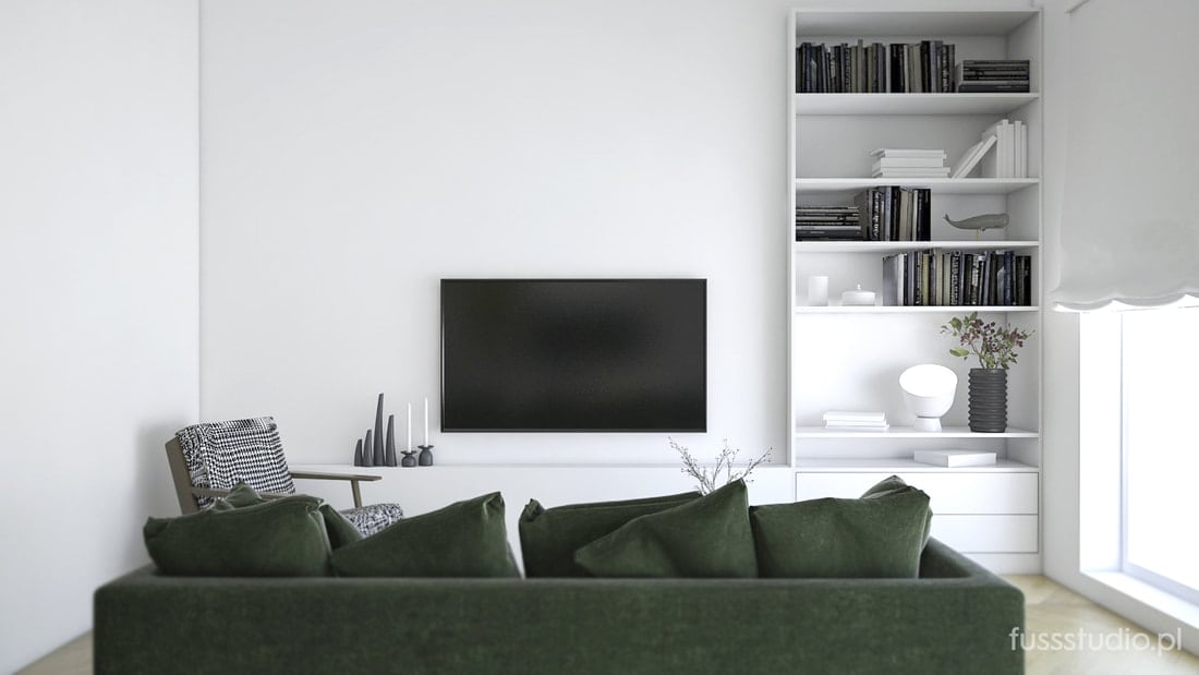 Salon z zieloną welurową sofą | Fuss Studio 