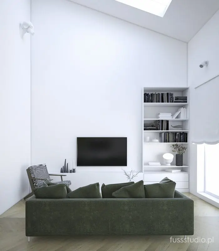 Salon z zieloną welurową sofą | Fuss Studio 