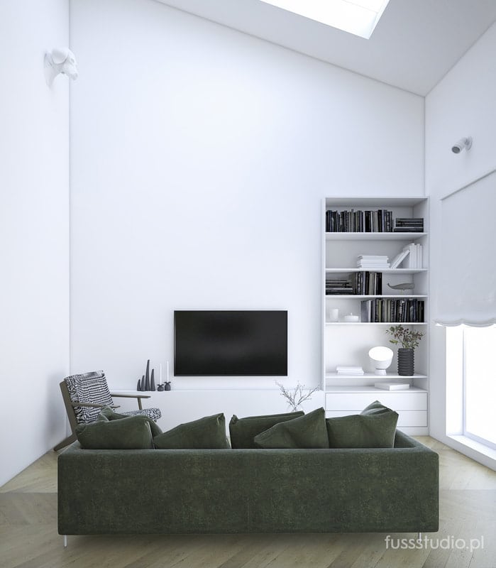 Salon z zieloną welurową sofą | Fuss Studio 