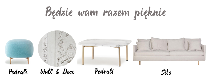 Puf i stolik kawowy – Pedrali | Tapeta – Wall &amp; Deco | Sofa – Sits