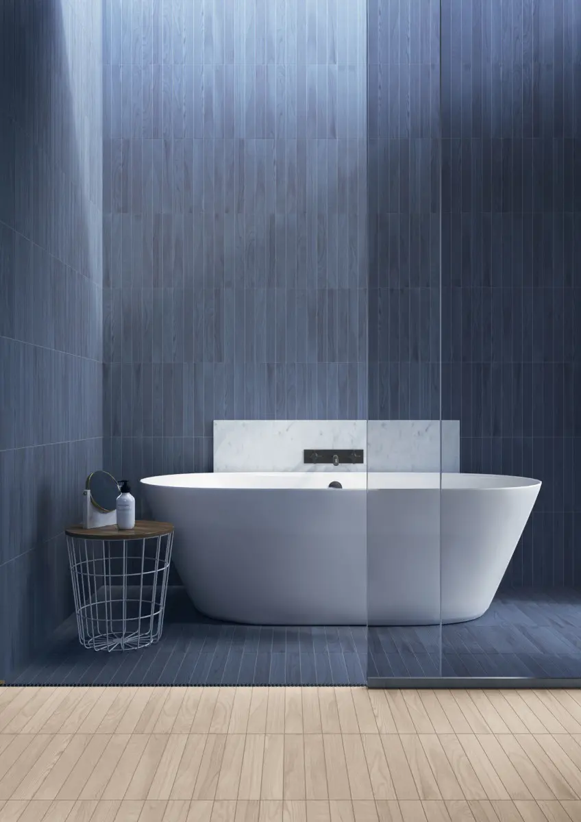 Strefa spa zatopiona w barwie łagodzącej zmysły | na zdjęciu płytki z linii Technicolors od Wow Design