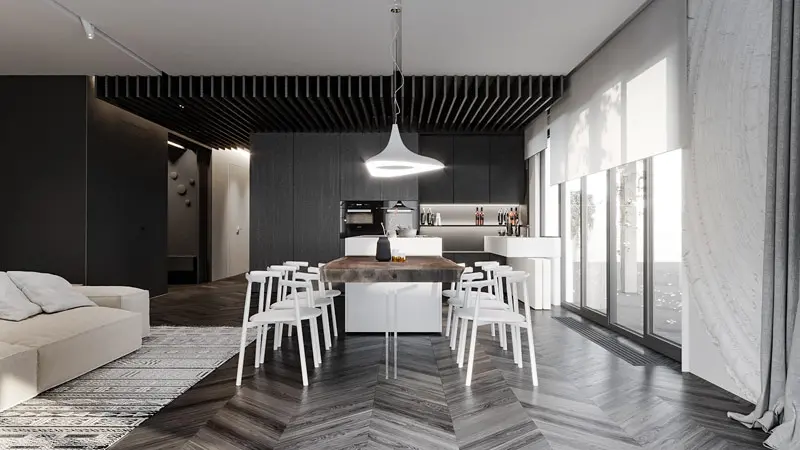 Nowoczesna kompozycja form i faktur w projekcie Hilight Design