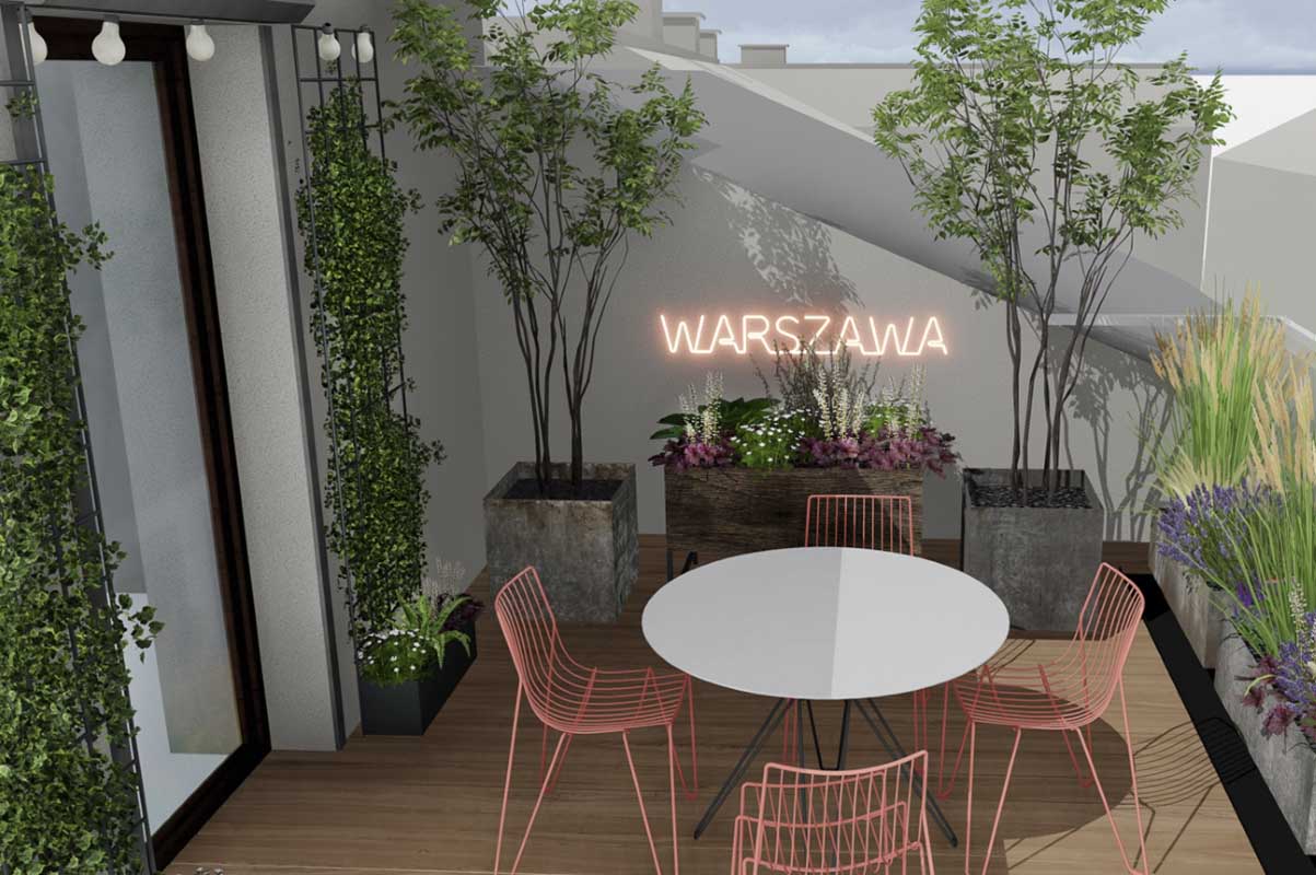Nowoczesny taras w kamienicy. | Proj: Naturalnie Studio Projektowe