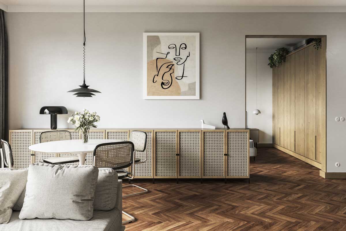 Mieszkanie na Żoliborzu inspirowane latami 60. i 70. | Proj. Noreststudio