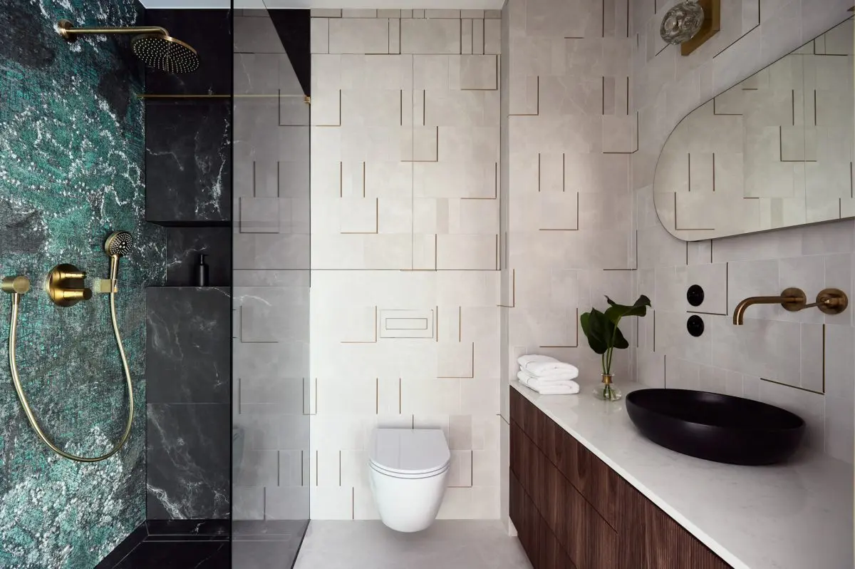 Łazienka z wykorzystaniem tapet Wall &amp; Deco | proj. Architekt Anna Jurasz Stellar Studio
