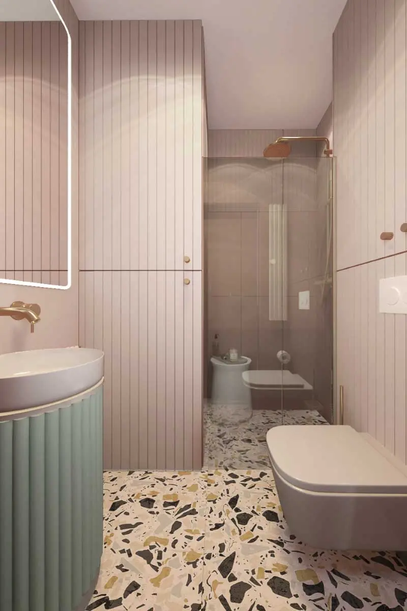 Mała łazienka z ukrytą pralką i suszarką | proj. COI Pracownia Architektury Wnętrz