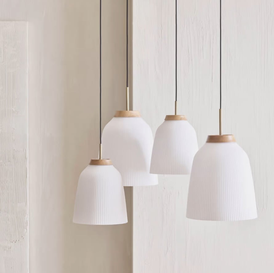 Lampa zwieszana biało-drewniana  Bolia